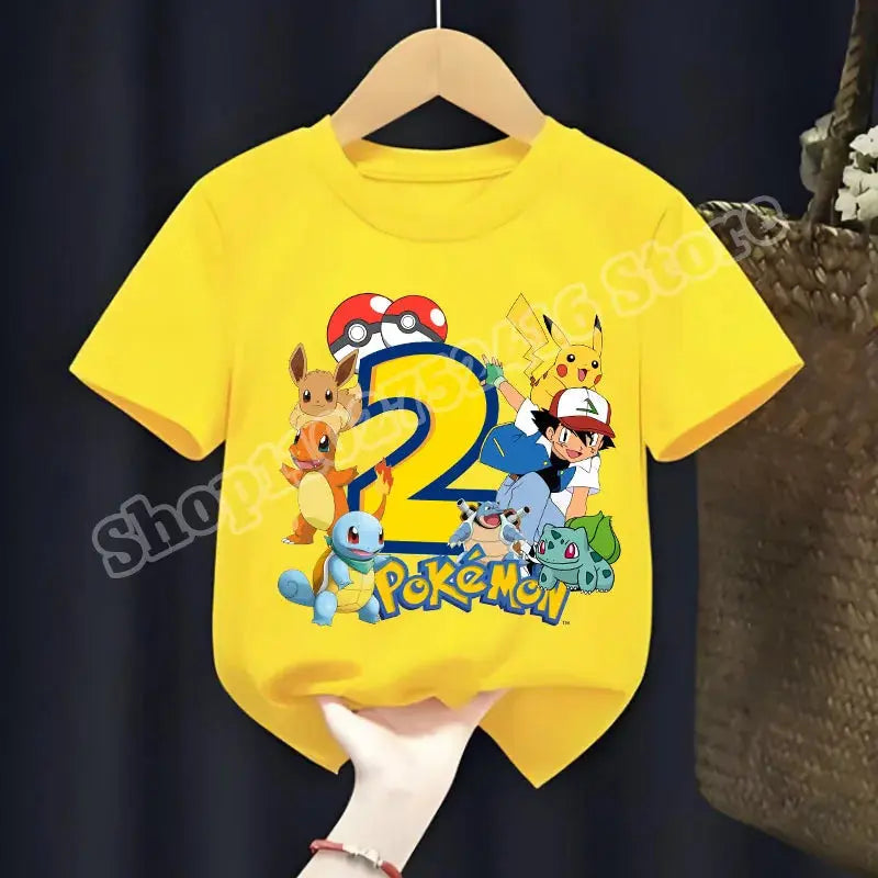 Pokemon Children Short Sleeve T-shirt Boys Girls Summer Casual Breathable Tops Cartoon Pikachu Numbers Print Pullover Kids Gifts - Suncollections