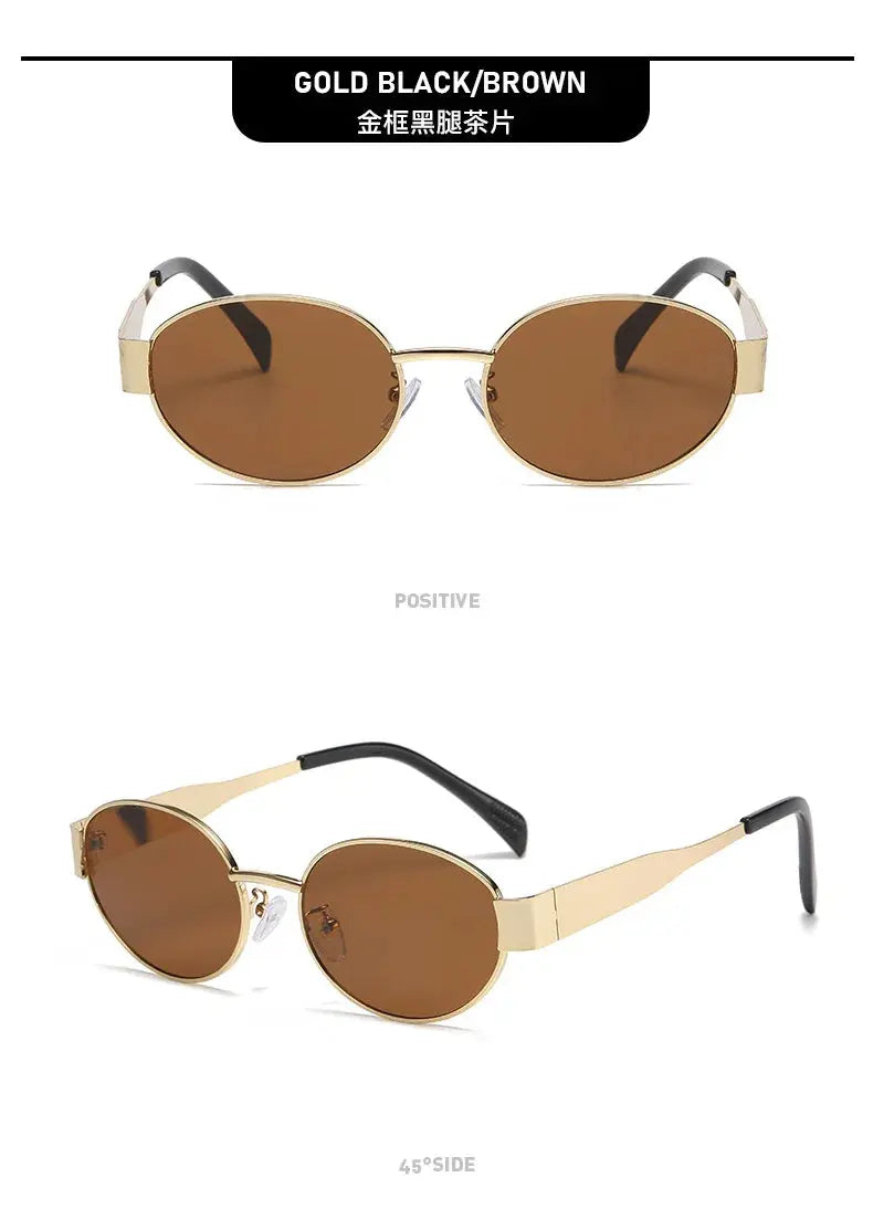 Fashion Oval Sunglasses Women Retro Trend Outdoor Metal Sun Glasses High Quality Classic Men Luxury Brand Eyewear UV400 Goggles - Suncollections