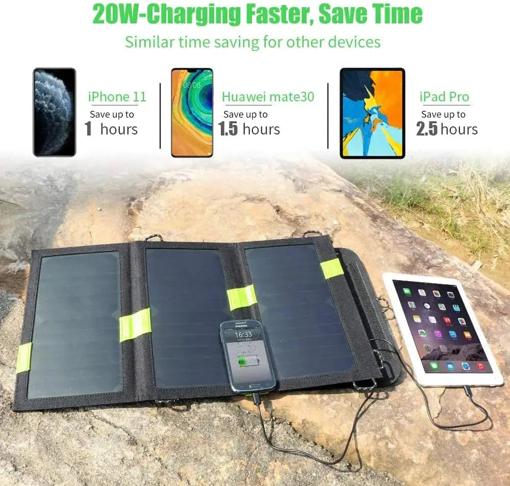 X-DRAGON Solar Charger 5V 20W High Efficiency Foldable Solar Panel Solar Battery Charger for Hiking Outdoors Cell Phone on foot - Suncollections