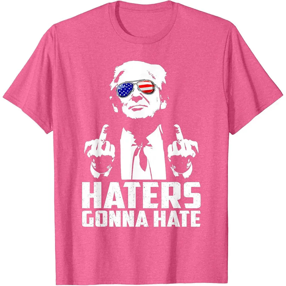 Funny Haters Gonna Hate T-shirt Donald Trump Middle Finger Graphic T Shirts for Mens Clothing Casual Polyester Tee Shirt Women - Suncollections