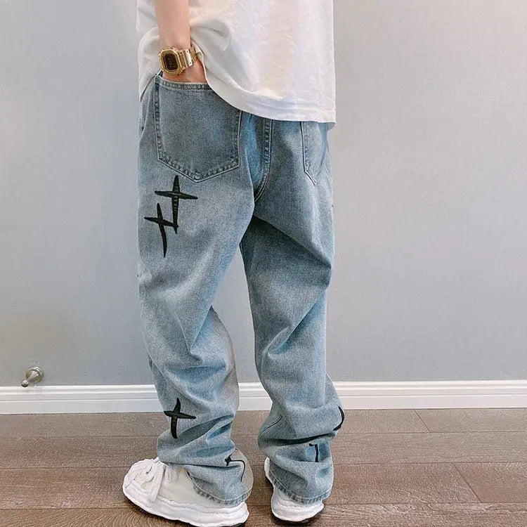 Prints Jeans Men 2023 New Streetwear Baggy Wide Leg Jeans Korean Fashion Drapes Straight Casual Loose Denim Cargo Pants Suncollections