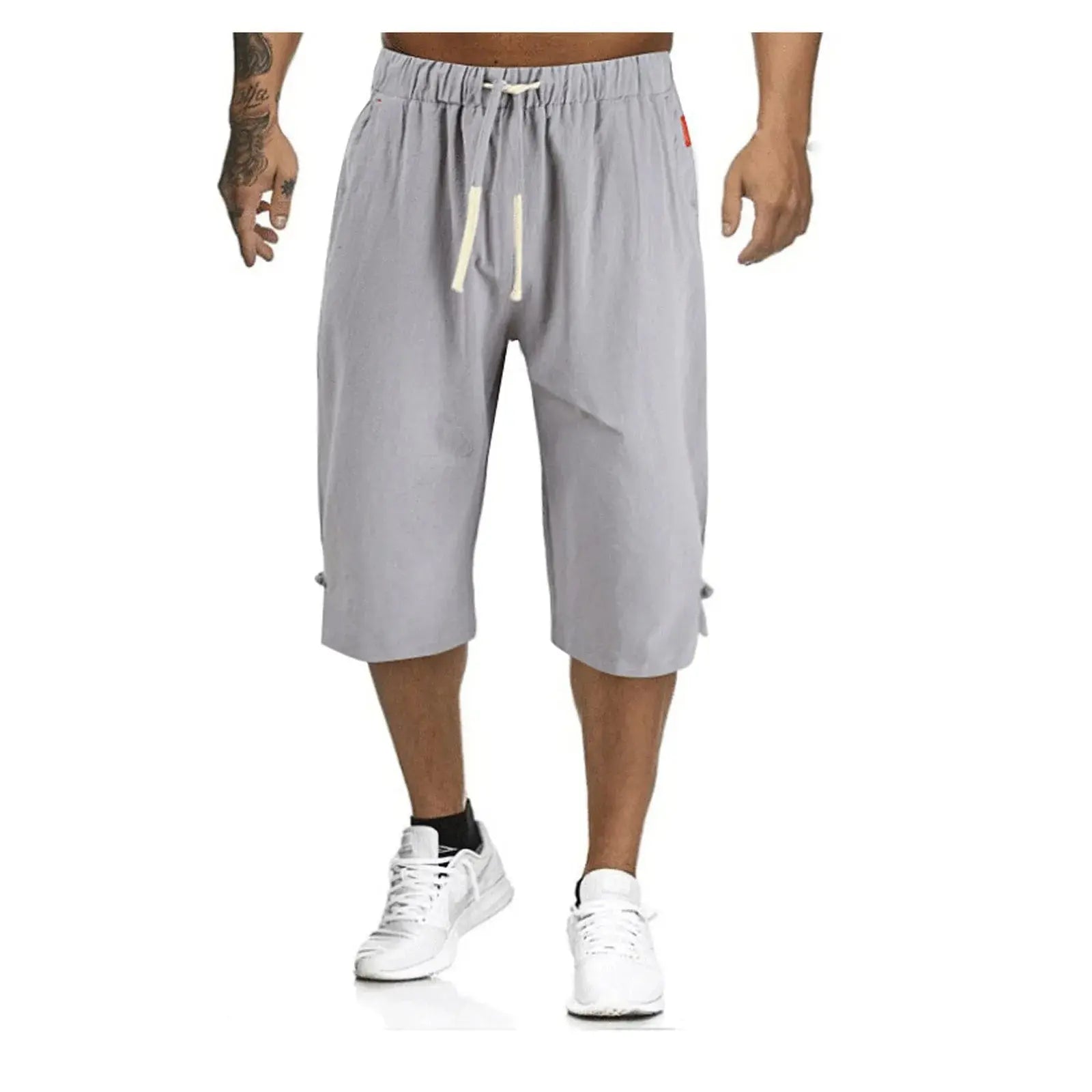 Cotton Linen Men'S Loose Tie Casual Pants Elastic Waist Beach Pants Linen Cropped Pants Suncollections