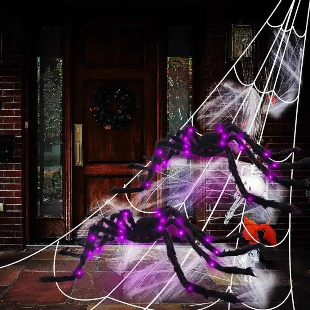 Practical 8 Modes Halloween Spider Web Lights Glow 250 LEDs LED Spider Net Hanging 5m Scary Giant Spider Haunted House Suncollections