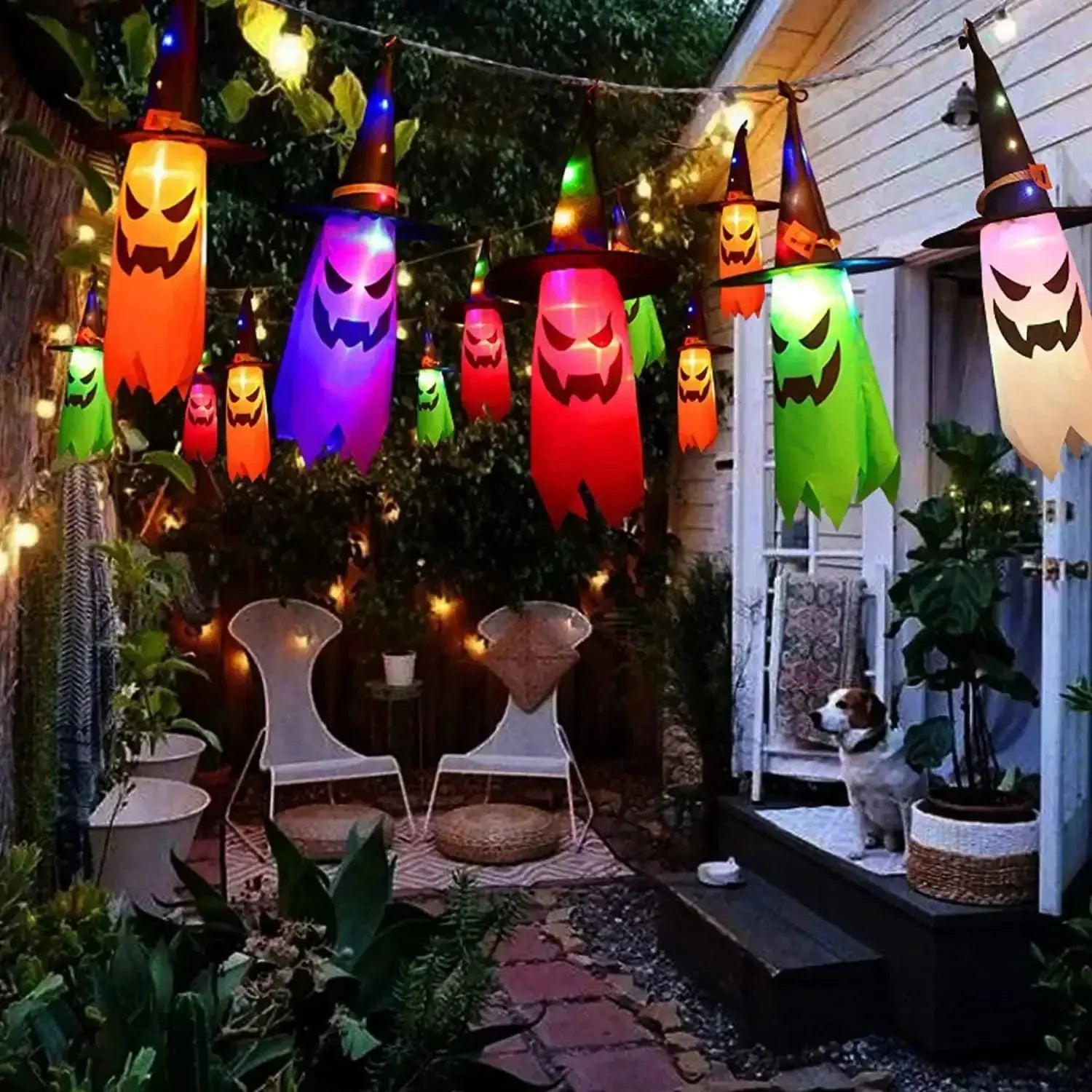 5 Pcs Halloween Witch Hat String Lights,Colored LED Lights Halloween Glowing Decoration for Yard Tree Garden Party Decor Suncollections