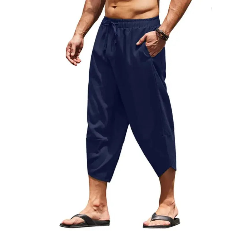 Men Summer Solid Color Capri Pants Harem Shorts Men Elastic Waist Drawstring 3/4 Length Cropped Trousers Baggy Sweatpants Suncollections