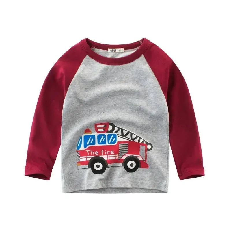 2025 Autumn T Shirt Cartoon Car T-shirt Boys Girls Baby Kids Clothes Cotton Long Sleeve Top for Boy Children's Clothing 2-9 Year - Suncollections