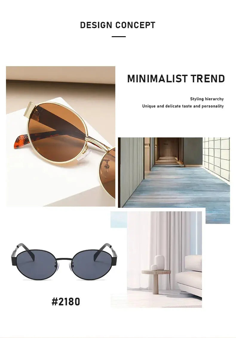 Fashion Oval Sunglasses Women Retro Trend Outdoor Metal Sun Glasses High Quality Classic Men Luxury Brand Eyewear UV400 Goggles - Suncollections