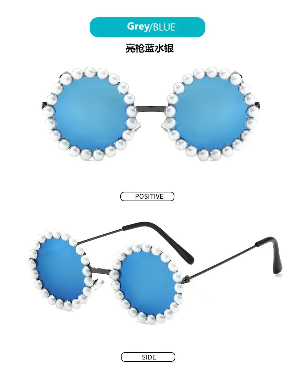New Children's Circle Form Sunglasses Girl Decorative Pearl Frame Fashion Sun Glasses Cute Baby Outdoor Sunshade Eyewear UV400 - Suncollections