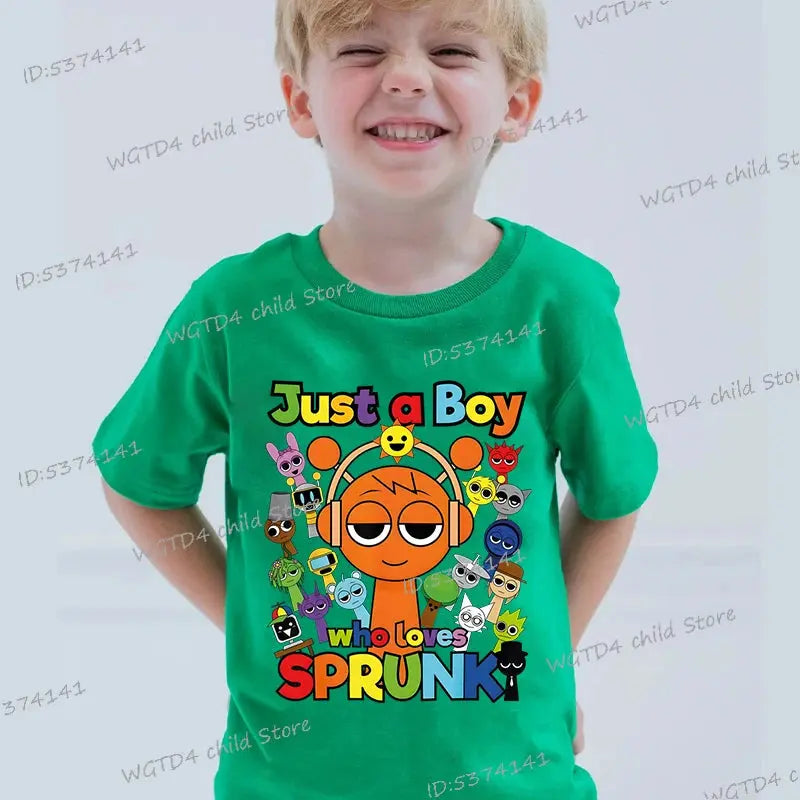 Anime Sprunki Incredibox Game Kids T-shirts Just A Boy Who Loves Sprunki Tops Cartoon Short Sleeve Funny Sprunki Boys Tshirts - Suncollections