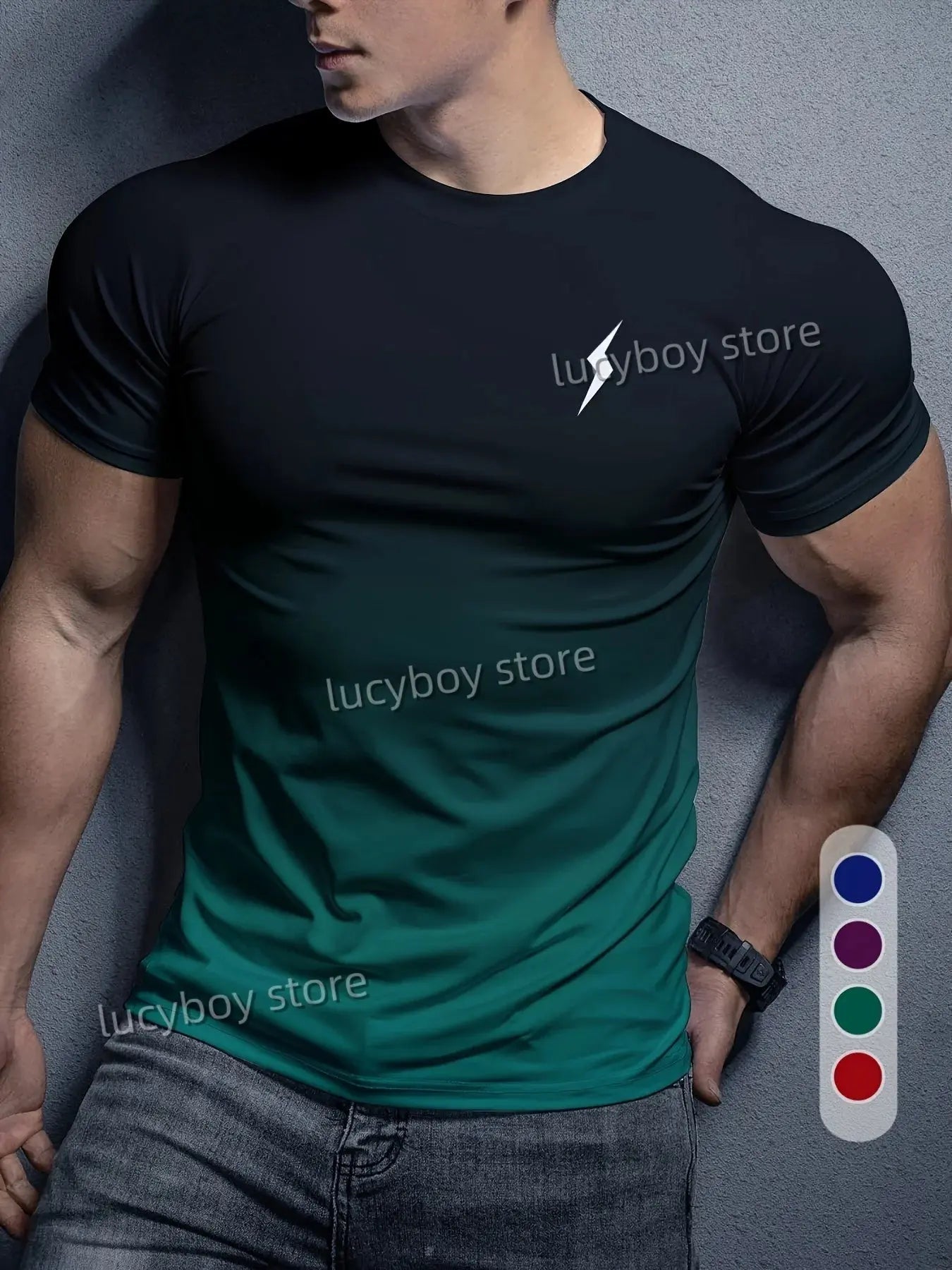 Mens Lightning gradient  T Shirt Training Tees Short Sleeve Tees Quick Drying Running Sportwear Men Oversized Tops Men Clothing - Suncollections