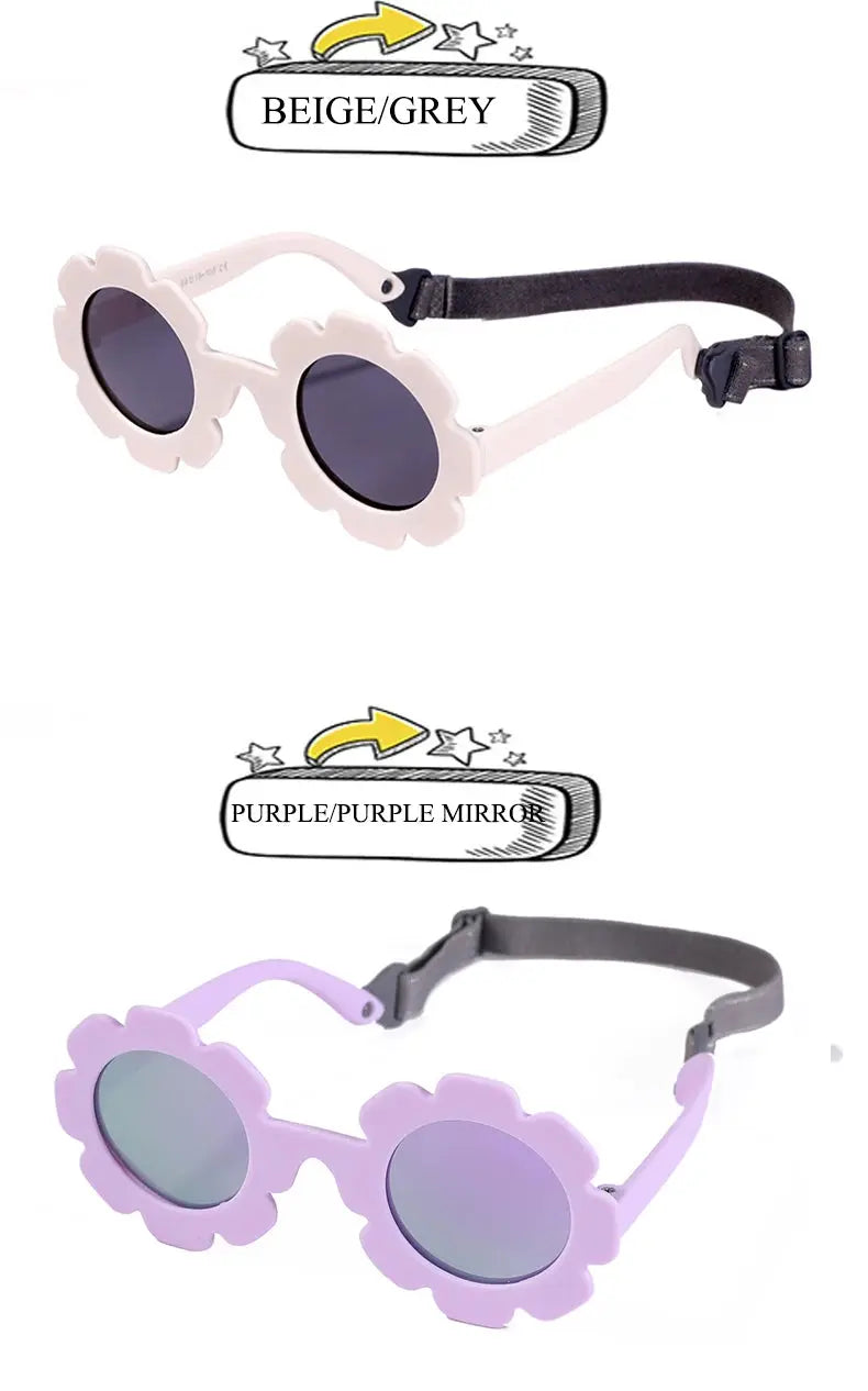 0-24 Months Baby Polarizrd Round Sun Flower Flexible Bendable Flower Baby Polarized Sunglasses with Strap for Newborn Infant - Suncollections