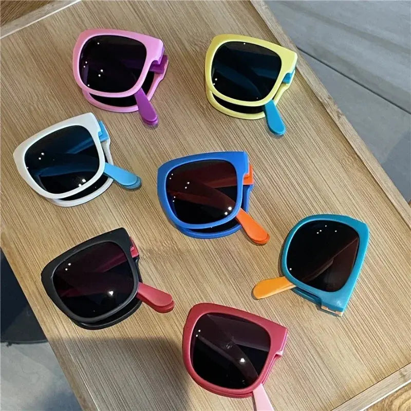 Kids Outdoor Foldable Sunglasses Baby Boys Girls Travel Goggle Shades Eyewear Vintage Square Frame UV Sun Glasses for Children - Suncollections