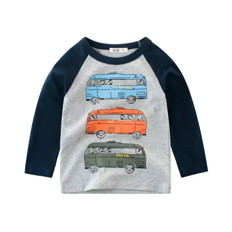2025 Autumn T Shirt Cartoon Car T-shirt Boys Girls Baby Kids Clothes Cotton Long Sleeve Top for Boy Children's Clothing 2-9 Year - Suncollections
