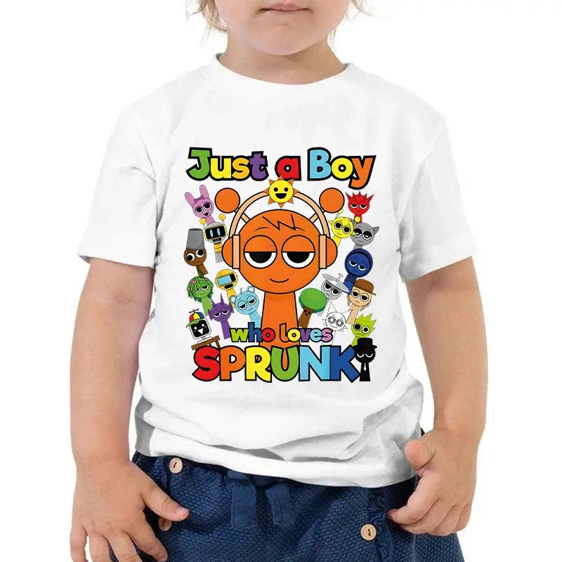 Anime Sprunki Incredibox Game Kids T-shirts Just A Boy Who Loves Sprunki Tops Cartoon Short Sleeve Funny Sprunki Boys Tshirts - Suncollections
