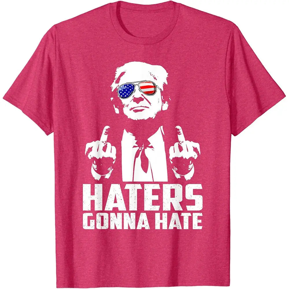 Funny Haters Gonna Hate T-shirt Donald Trump Middle Finger Graphic T Shirts for Mens Clothing Casual Polyester Tee Shirt Women - Suncollections