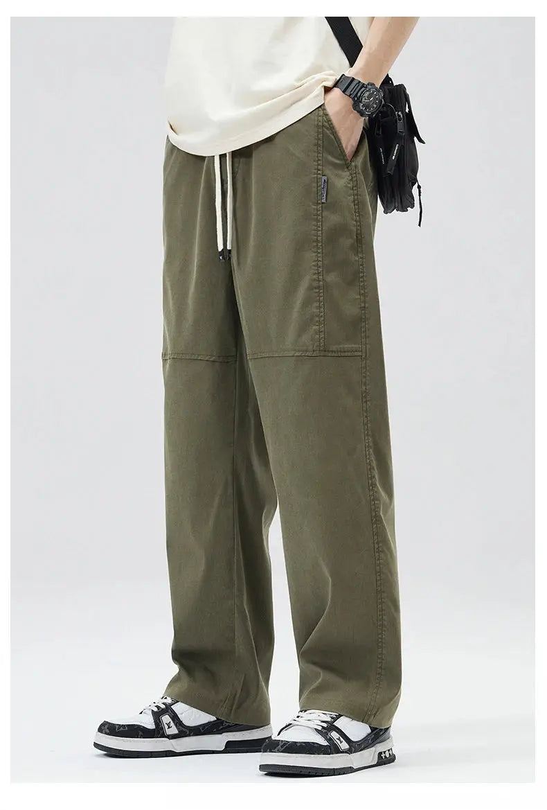 Men'S Tencel Straight Leg Casual Pants High Street Lightweight Summer Loose Fit Pants Man Washed Breathable Workwear Trousers Suncollections