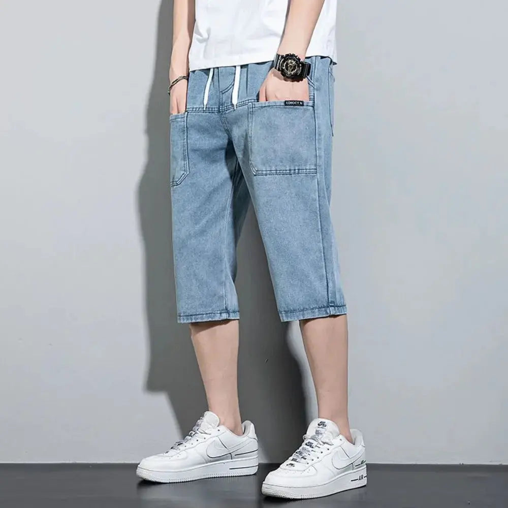new Mens Summer Denim Short Men Jeans Fashion Streetwear Hip Hop Long 3/4 Capri Cargo Shorts bermuda masculina ropa hombre Suncollections