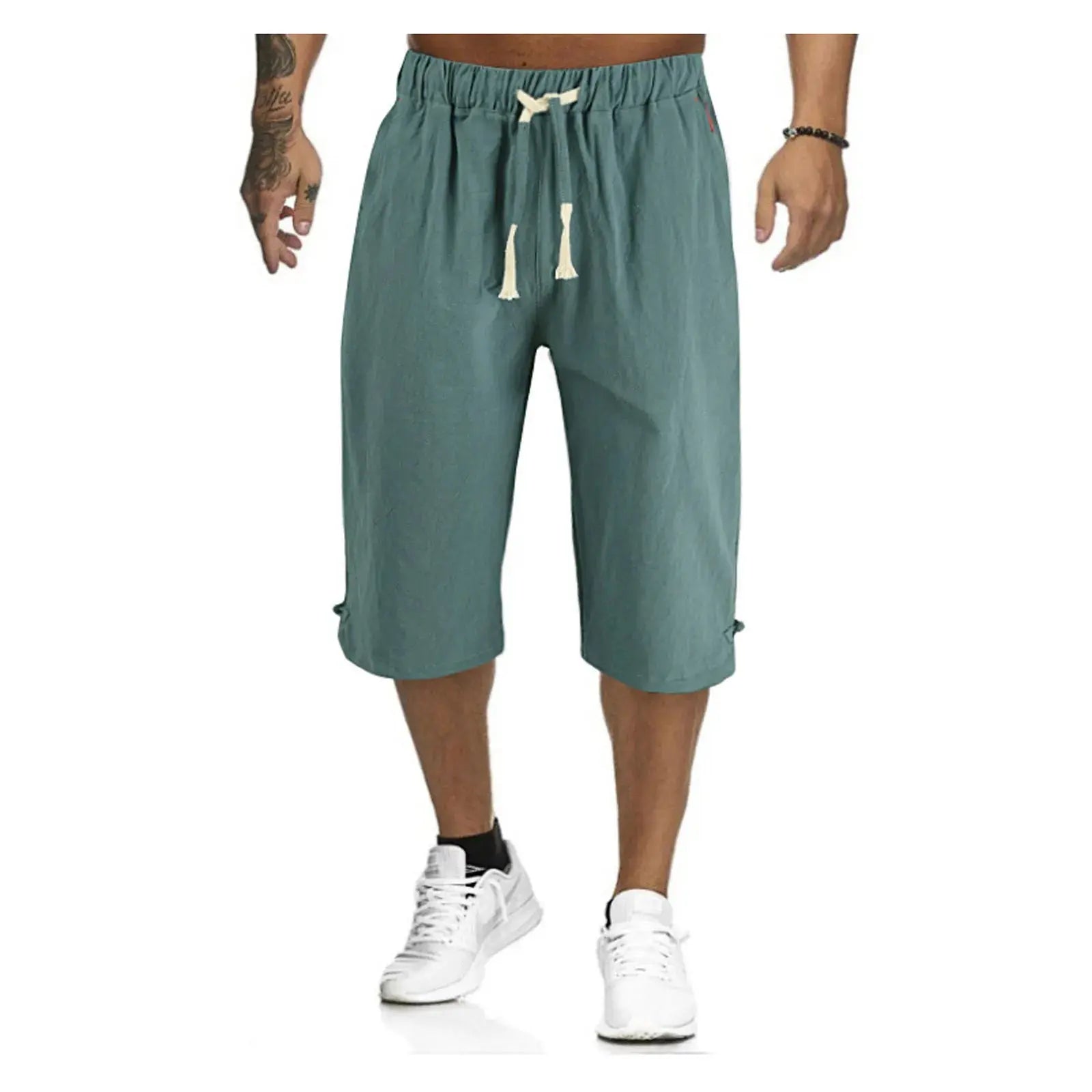Cotton Linen Men'S Loose Tie Casual Pants Elastic Waist Beach Pants Linen Cropped Pants Suncollections