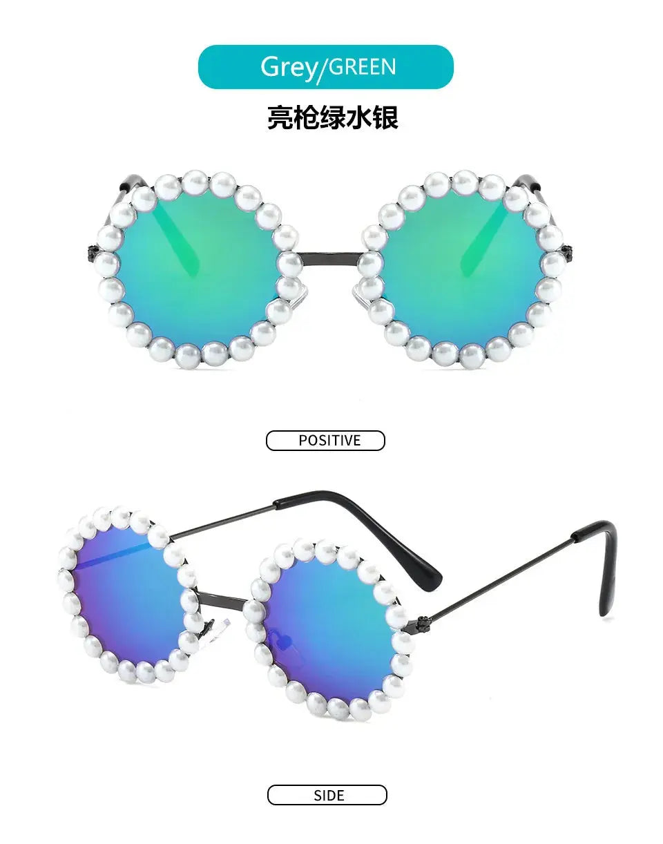 New Children's Circle Form Sunglasses Girl Decorative Pearl Frame Fashion Sun Glasses Cute Baby Outdoor Sunshade Eyewear UV400 - Suncollections