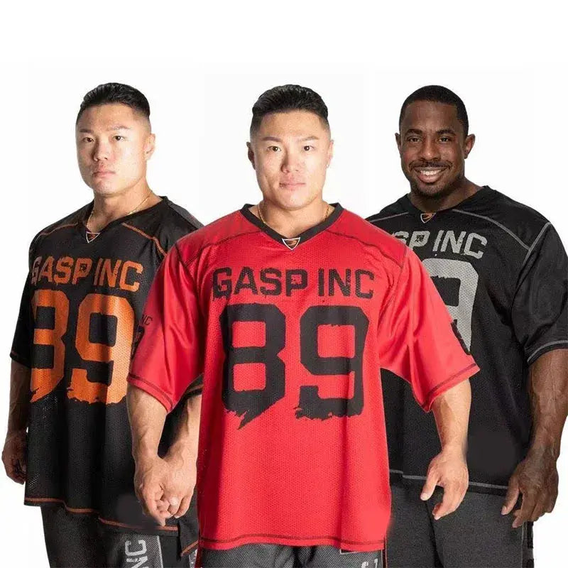 Gymguys Fitness T-shirt Men's Sports Loose Casual Polyester Mesh Quick Drying Breathable Mesh Embroidered Printed Short Sleeve - Suncollections