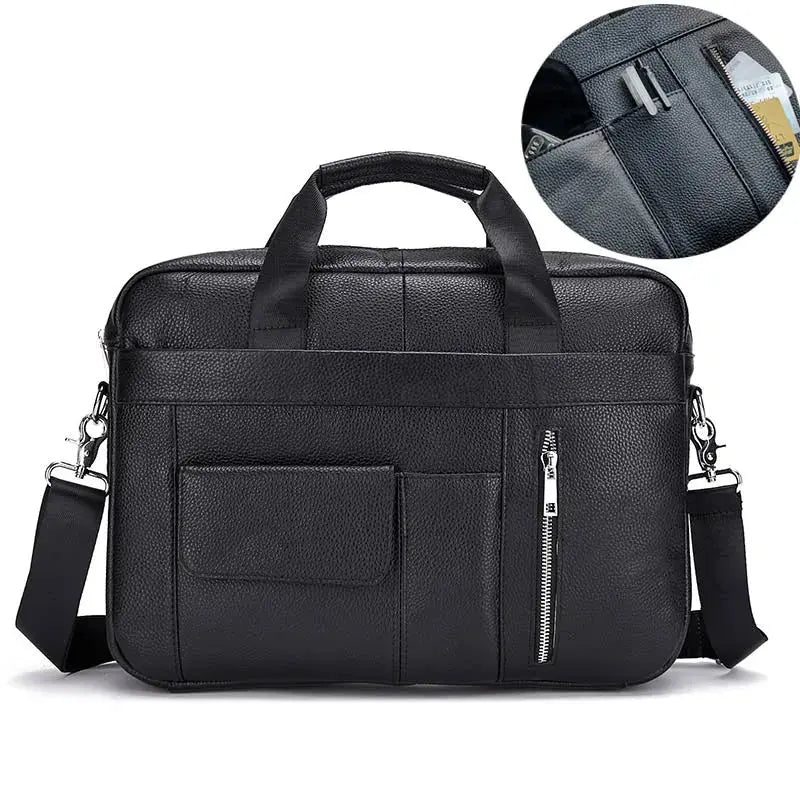 Men Genuine Leather Handbags Casual Leather Laptop Bags Male Business Travel Messenger Bags Men's Crossbody Shoulder Bag - Suncollections