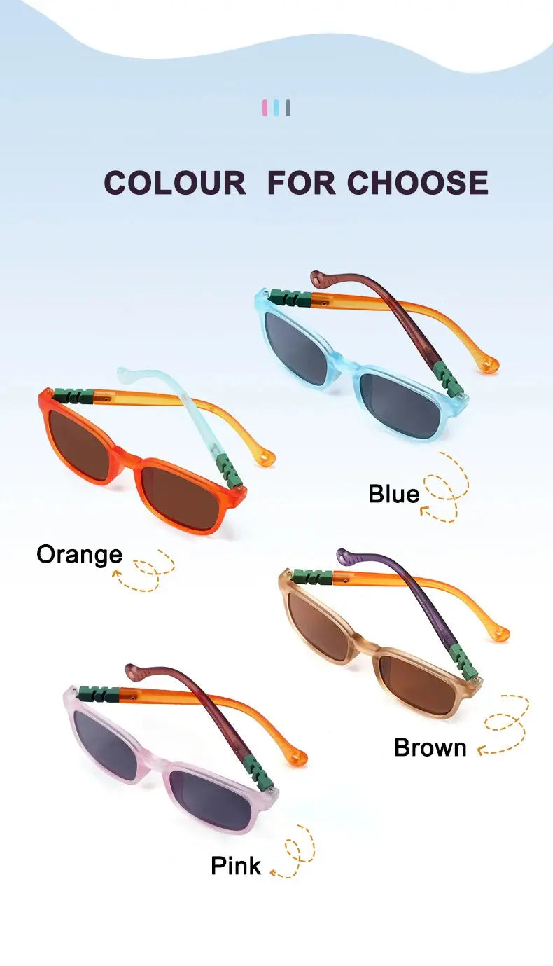 Fashion Silicone Square Sunglasses Contrasting Colours Jelly Colorful Frame Polarized Lens UV400 Boys Girls Age 3-12 - Suncollections