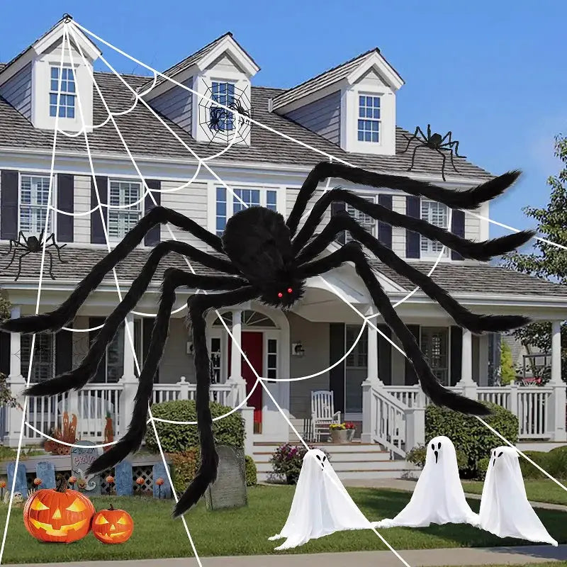 Halloween Big Plush Spider Horror Halloween Decoration Party Prop Outdoor Giant Spider Decor 30-200cm Chamber Prank Black Spider Suncollections