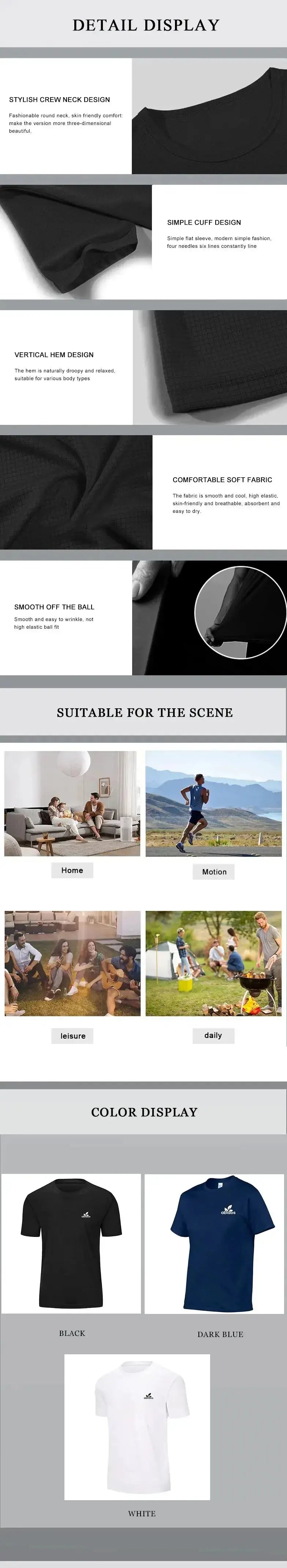 Men's Summer New Classic Solid Colour Loose Original Printed Short Sleeve T-Shirt Casual Comfortable Fashion Home Sports Tops - Suncollections