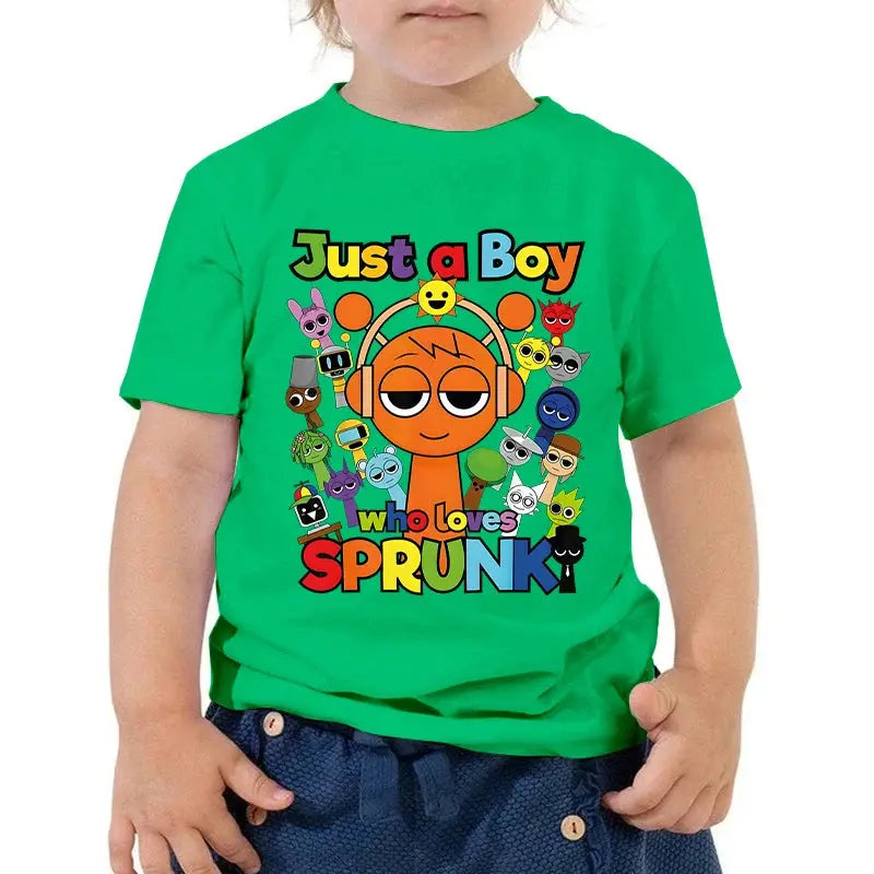 Anime Sprunki Incredibox Game Kids T-shirts Just A Boy Who Loves Sprunki Tops Cartoon Short Sleeve Funny Sprunki Boys Tshirts - Suncollections