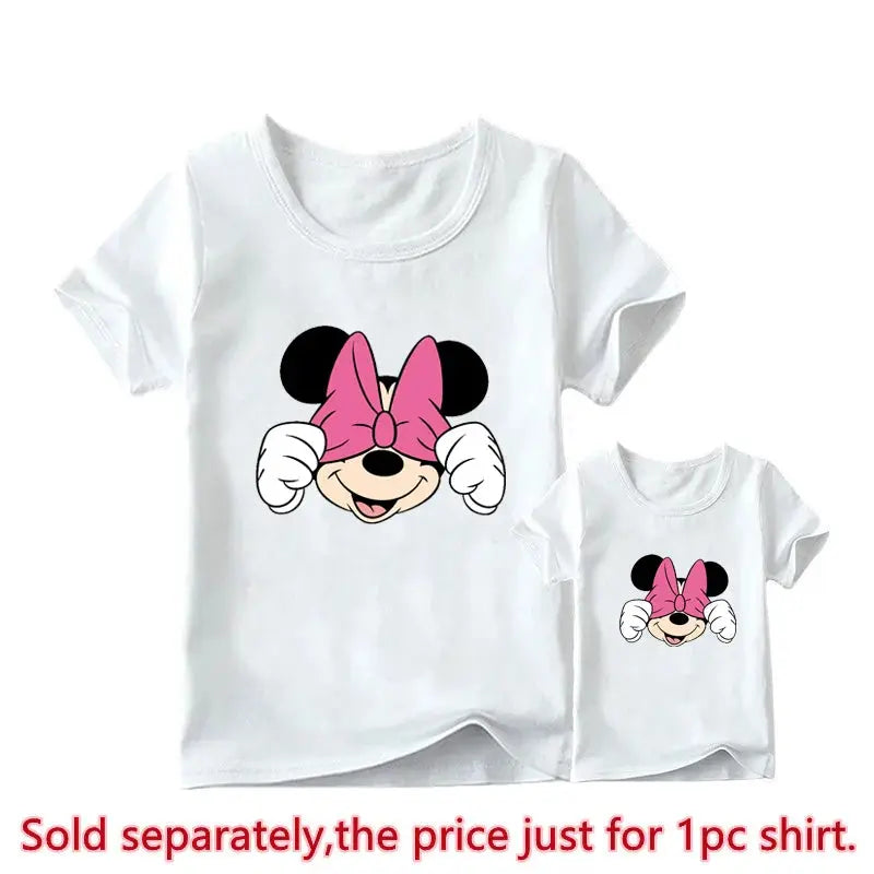 New Mother Kids Tshirts Funny Minnie Mouse Family Matching Outfits Summer White Short Sleeve Mother Daughter Matching Clothes - Suncollections