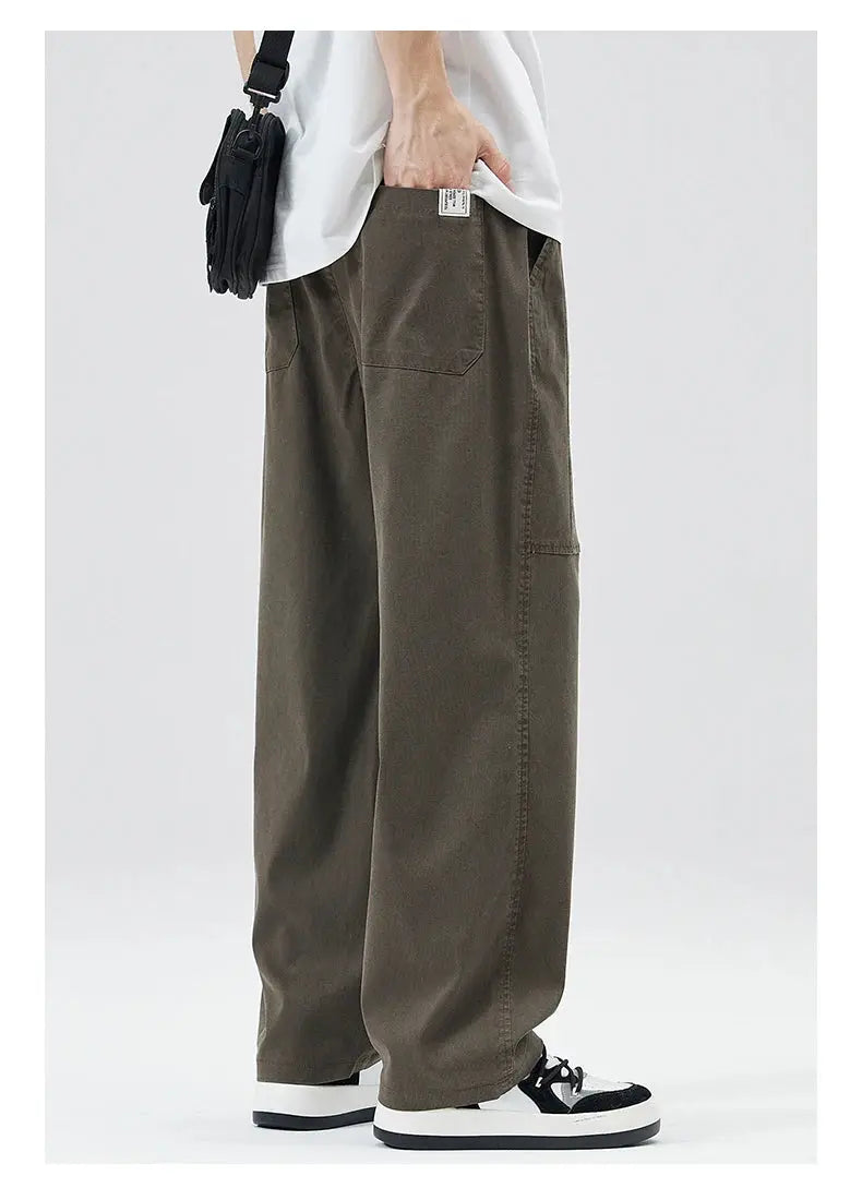 Men'S Tencel Straight Leg Casual Pants High Street Lightweight Summer Loose Fit Pants Man Washed Breathable Workwear Trousers Suncollections