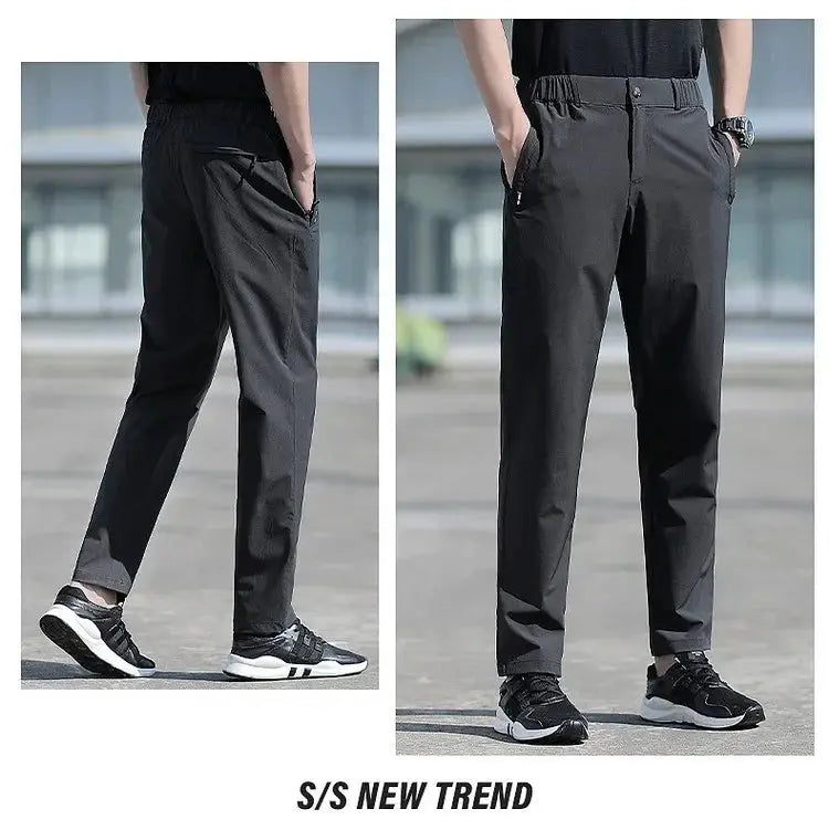 Ice Silk Men's Summer Pants Elastic Waist Straight Leg Trouser Male Quick Dry Big Size Large Plus Stretch 6XL 7XL Work Outdoor Suncollections