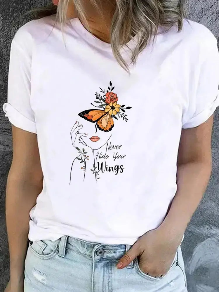 Clothes Women Butterfly Trend Lovely Cute Graphic Short Sleeve T-shirt Ladies - Suncollections