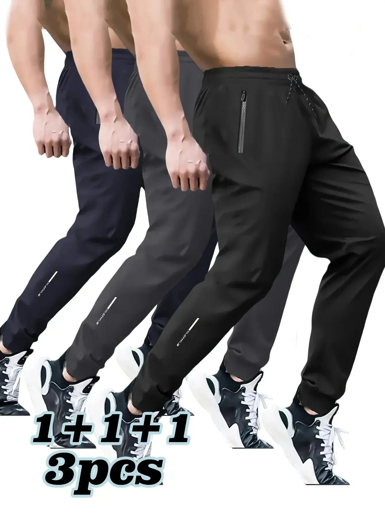 3 Pack Mens Jogger Pants Zipper Ankle Cuff Slim Fit Stretch Casual Running Lounge Sweatpants Trousers for Gym Workout Training Suncollections