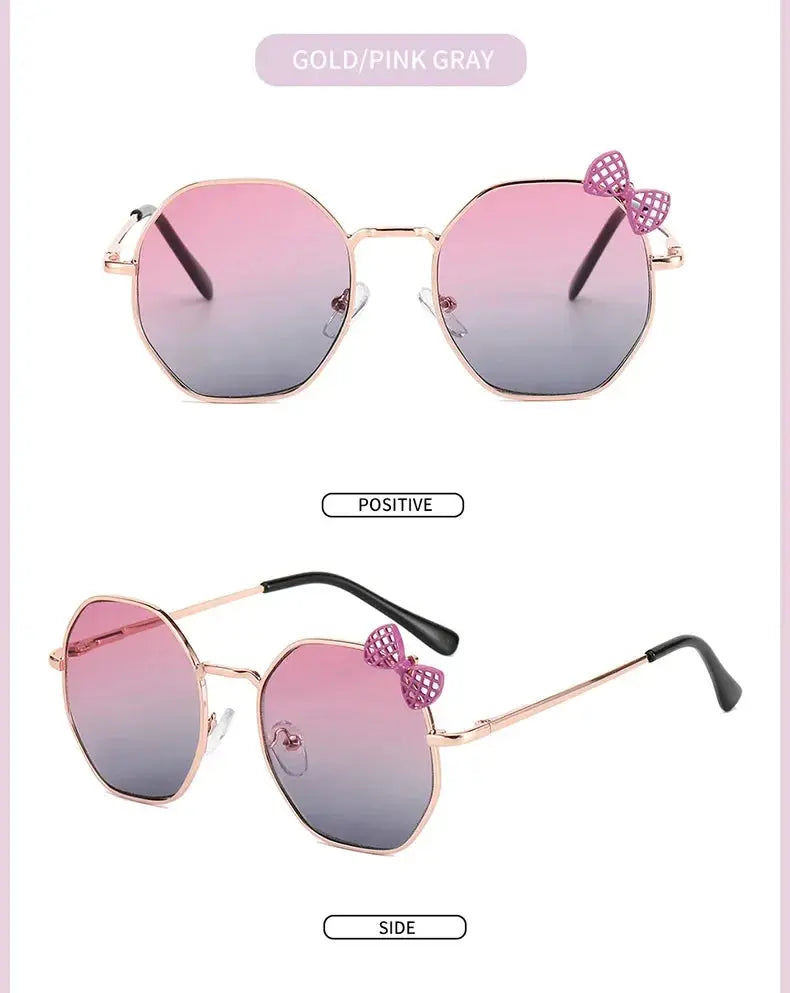 Trendy Fashion Boys and Girls Bow Metal Sunglasses B010 Polygon Trend Children's Sun Glasses Kids Outdoor UV400 Eyewear - Suncollections