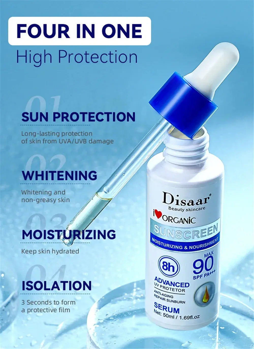 Disaar SPF 90 Sunscreen Serum Long Lasting UV Protector Sunblock Moisturizing Anti-aging Repair Skin Protective Essence 50ml - Suncollections