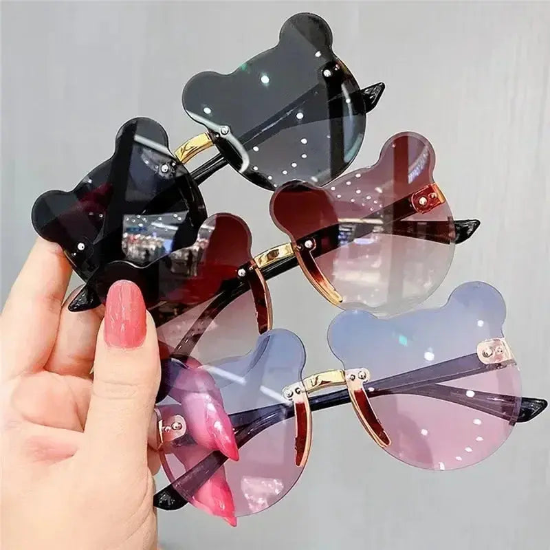 Fashionable New Outdoor Travel Skiing Sunglasses Cartoon Bear Sunglassess for Boy Girl Children Rimless Casual Sunglasses UV400 - Suncollections