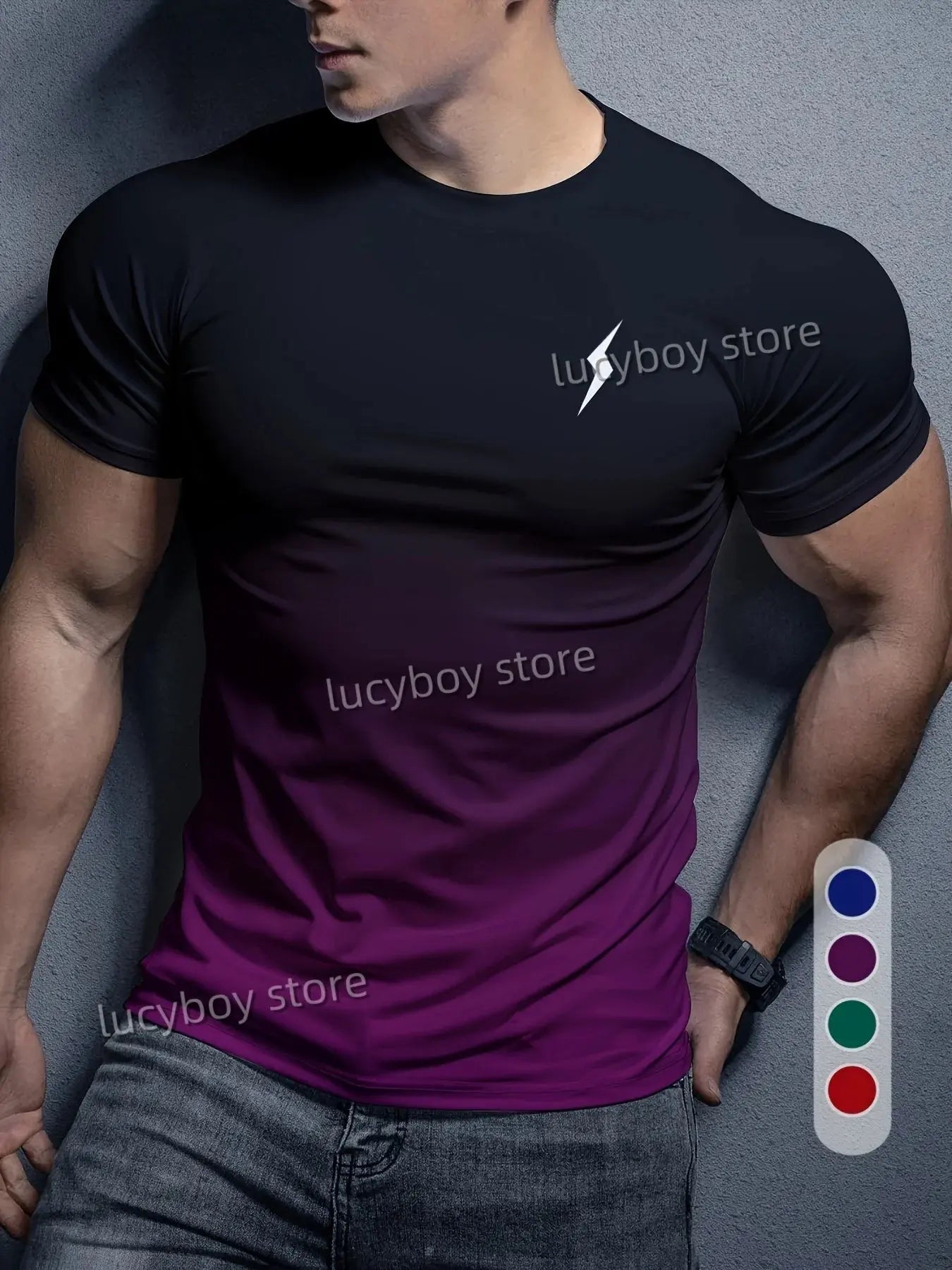 Mens Lightning gradient  T Shirt Training Tees Short Sleeve Tees Quick Drying Running Sportwear Men Oversized Tops Men Clothing - Suncollections