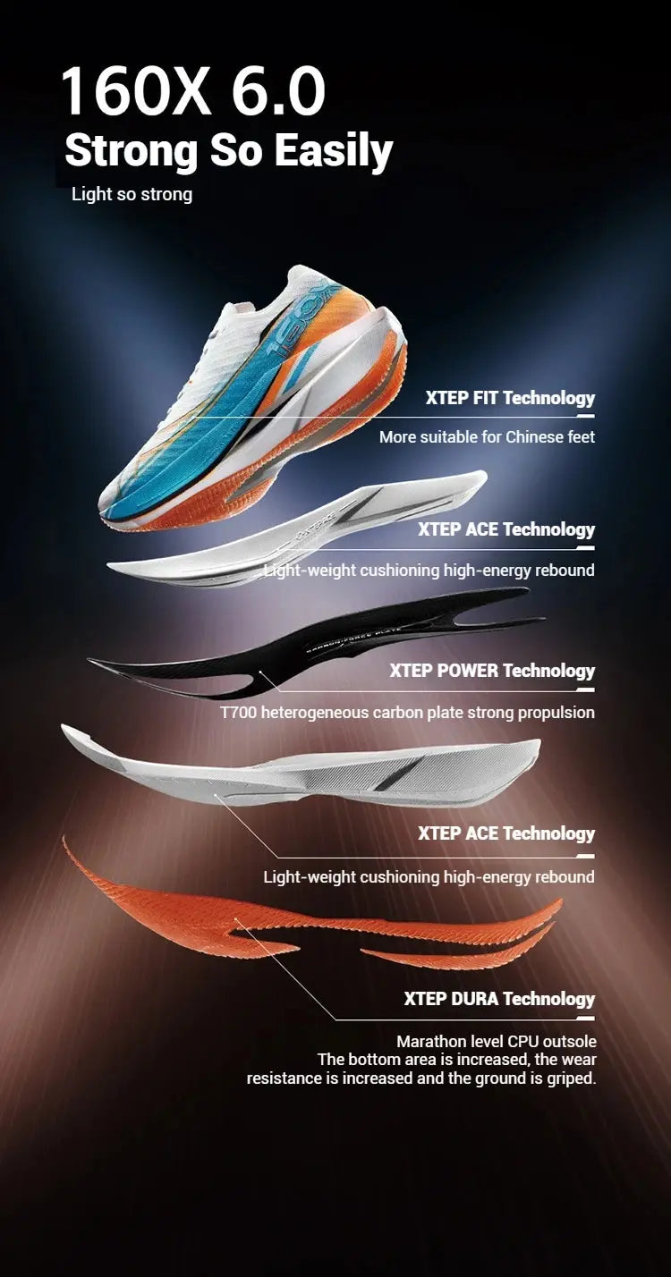 Xtep 160X 6.0 Running Shoes Professional Marathon PB Carbon Plate For Men 2024 Cushioning Shock Absorption Sneakers 976319110057 Suncollections