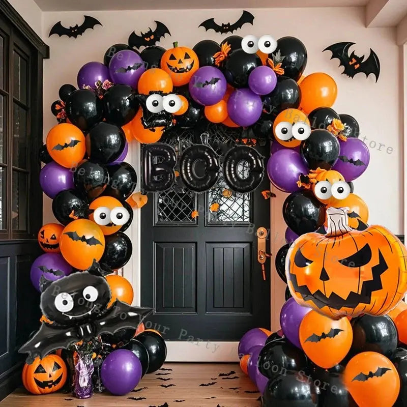 Halloween Balloons Garland Arch Eye Ballon with Bats Pumpkin Purple Orange Black Ballon for Birthday Party Halloween Decorations Suncollections
