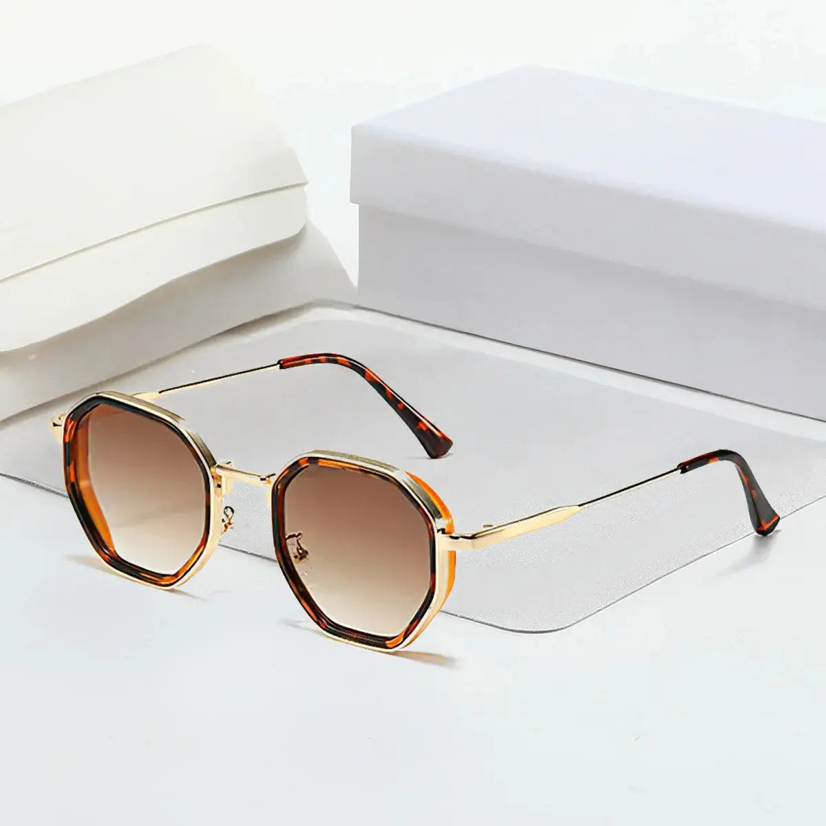 2025 New in Vintage Sunglasses for Women Modern Fashionable Octagonal Glasses with Black Lenses Golden Edging Sun Glasses - Suncollections