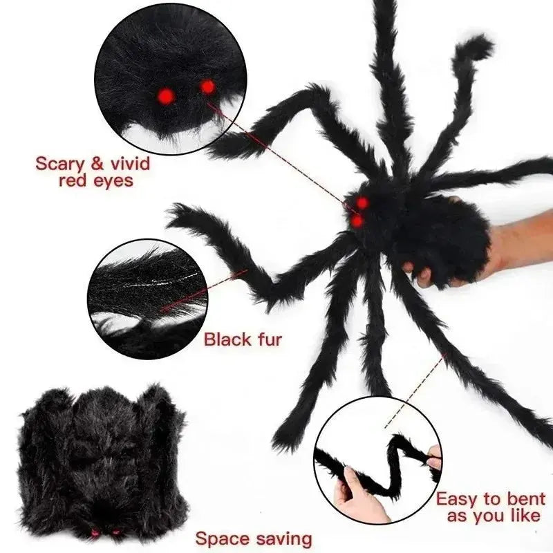 Halloween Big Plush Spider Horror Halloween Decoration Party Prop Outdoor Giant Spider Decor 30-200cm Chamber Prank Black Spider Suncollections