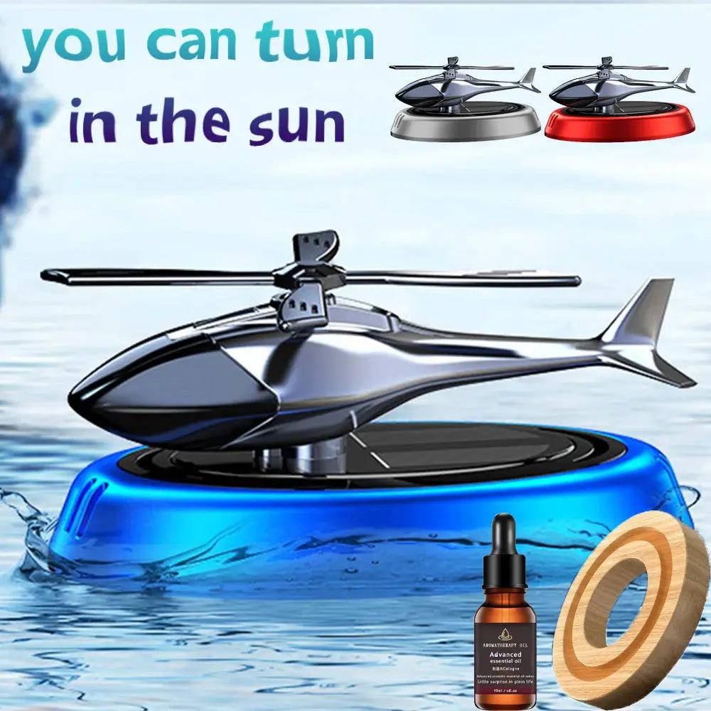Solar Rotating Helicopter Aromatherapy Car Air Freshener Alloy + Abs Wooden Aromatherapy Machine Car Aromatherapy Aircraft - Suncollections