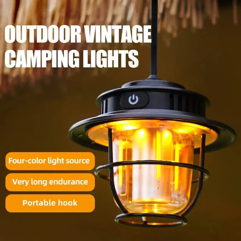 Retro Portable Camping Lantern Waterproof Emergency Light Stepless Dimmable Hanging Tent Lamp for Outdoor Hiking - Suncollections