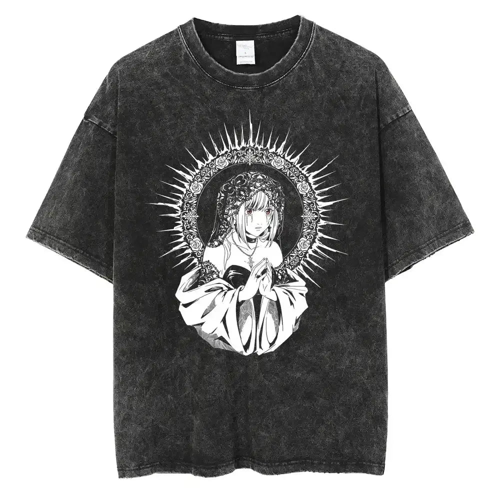 Harajuku Vintage Washed T Shirts Death Note Anime Graphic Printing T Shirt Oversize Cotton Fashion Streetwear Unisex Top Tee - Suncollections