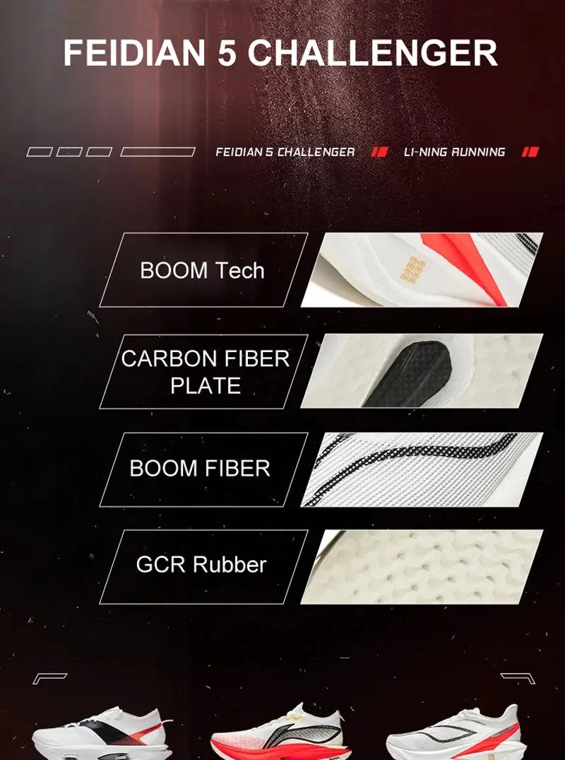 Li-Ning Men FEIDIAN 5 CHALLENGER Racing Running Shoes SUPER BOOM Cushion CARBON-FIBER PLATE Anti-Slippery Sport Sneakers ARMV001 Suncollections