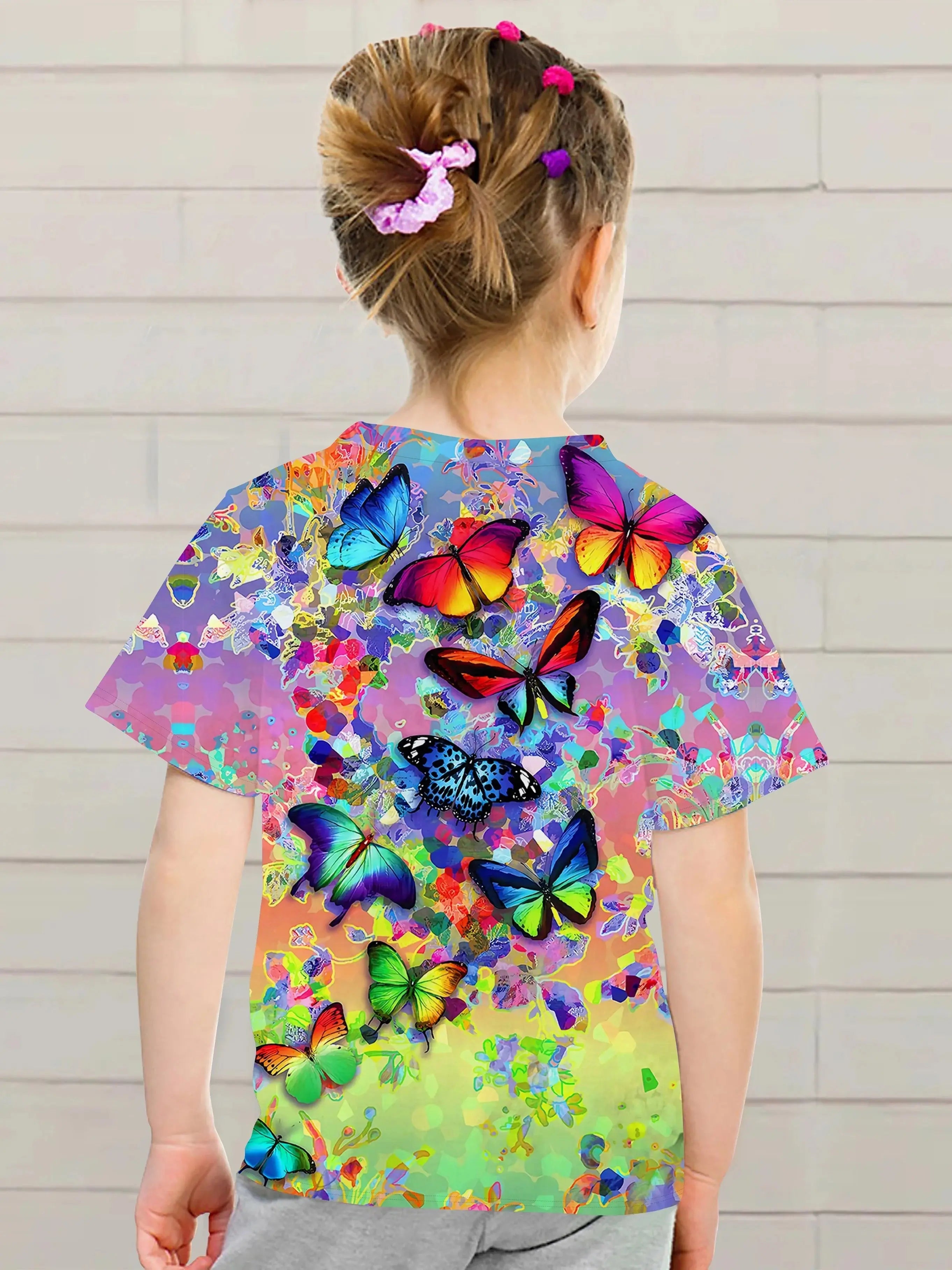 Children's Clothing Girl Clothes Short Sleeve Girl T-Shirt Prety Butterfly Print Kawaii Round Neck Girl Top Kids Summer Clothes - Suncollections