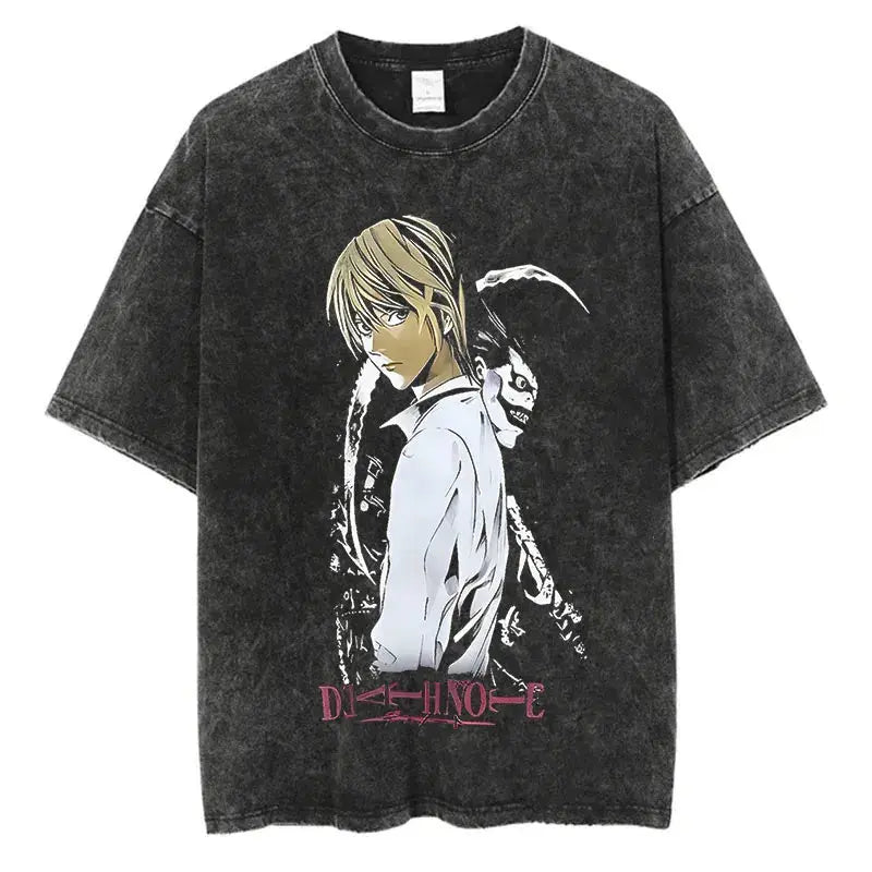 Harajuku Vintage Washed T Shirts Death Note Anime Graphic Printing T Shirt Oversize Cotton Fashion Streetwear Unisex Top Tee - Suncollections