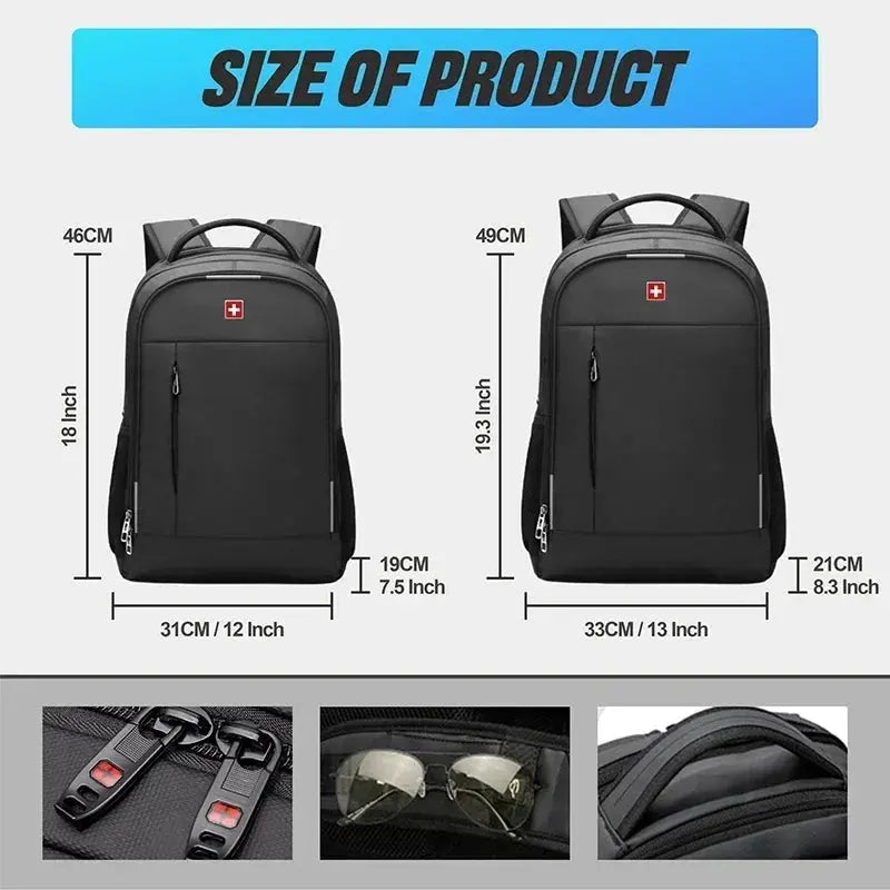 SWISS Men Laptop Backpack Waterproof Anti Theft USB Bag Large Capacity Fashion School Backpack Travel Backpack Back Pack Mochila - Suncollections