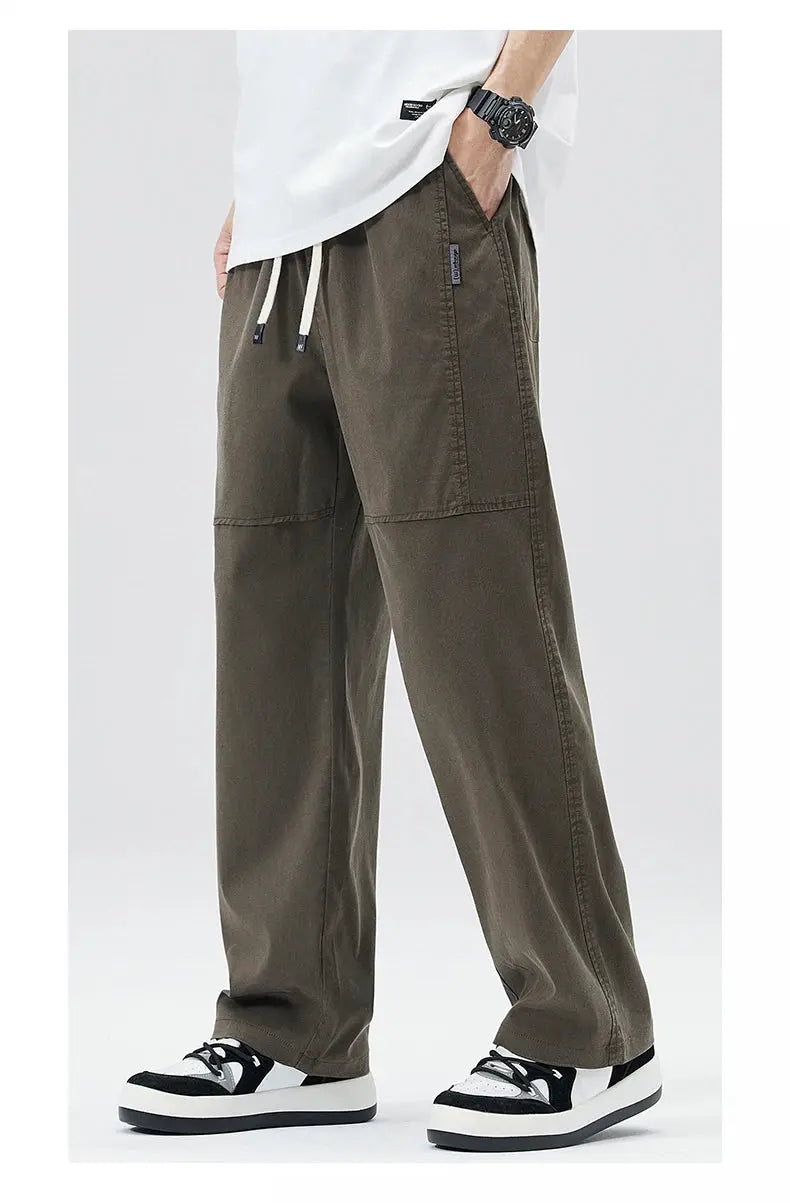 Men'S Tencel Straight Leg Casual Pants High Street Lightweight Summer Loose Fit Pants Man Washed Breathable Workwear Trousers Suncollections